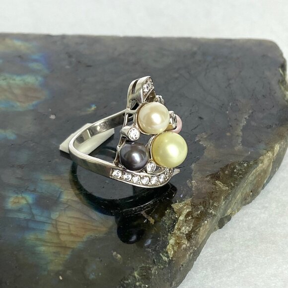 Joseph Esposito Sterling Silver 925 Pearl & Cubic Zirconia Cocktail Ring Sz 7 - Picture 4 of 16